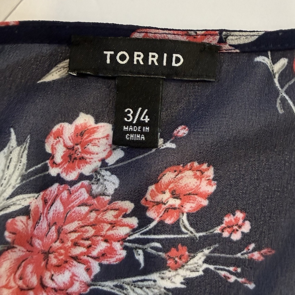 Torrid Blue Pink Floral Sheer Chiffon Duster Open Kimono Boho Layers Size 3X 4X‎ - Picture 10 of 10